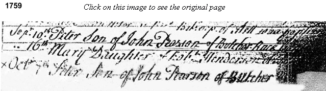 Peter Pearson, babtisim entry